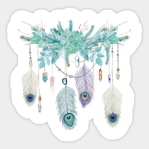 Peacock Feather And Crystal Spirit Gazer Sticker by LittleBunnySunshine